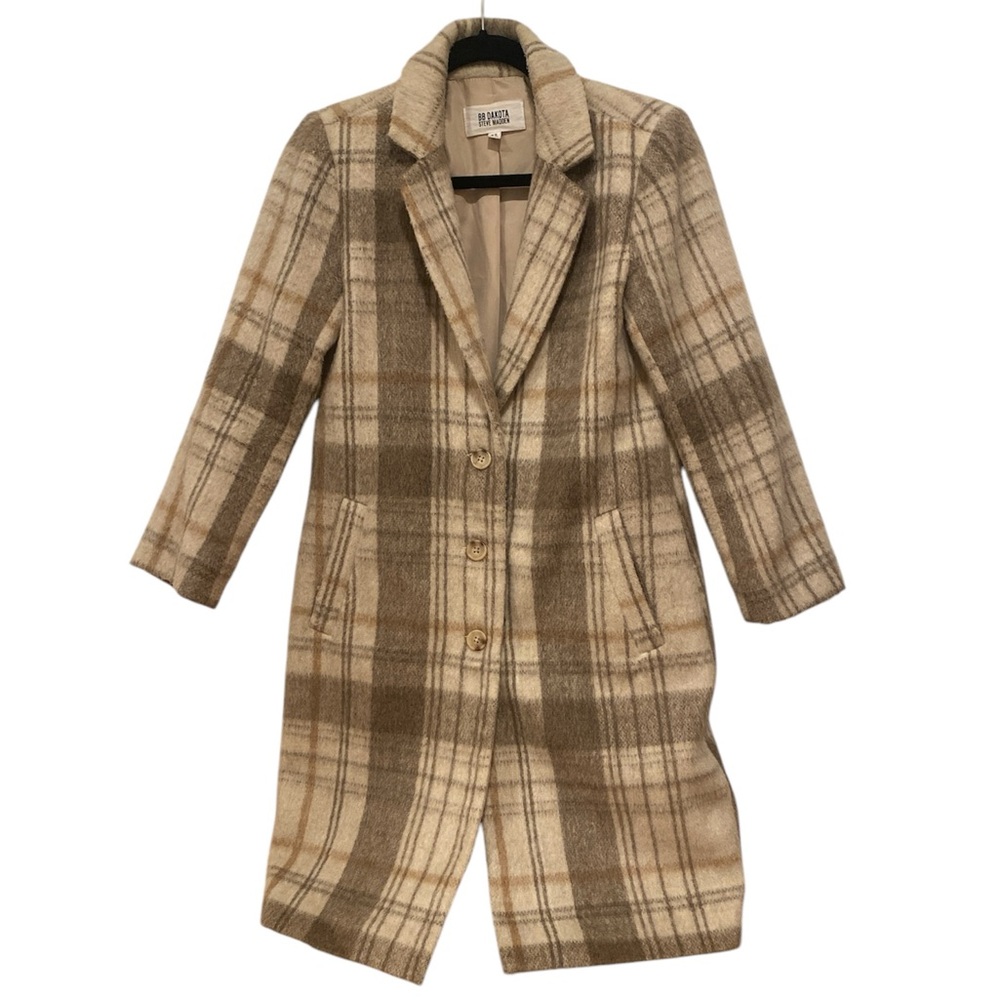 Cream Plaid Longline Coat